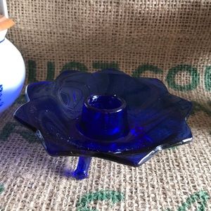 Cobalt blue Glass Footed Tulip Candlestick holder